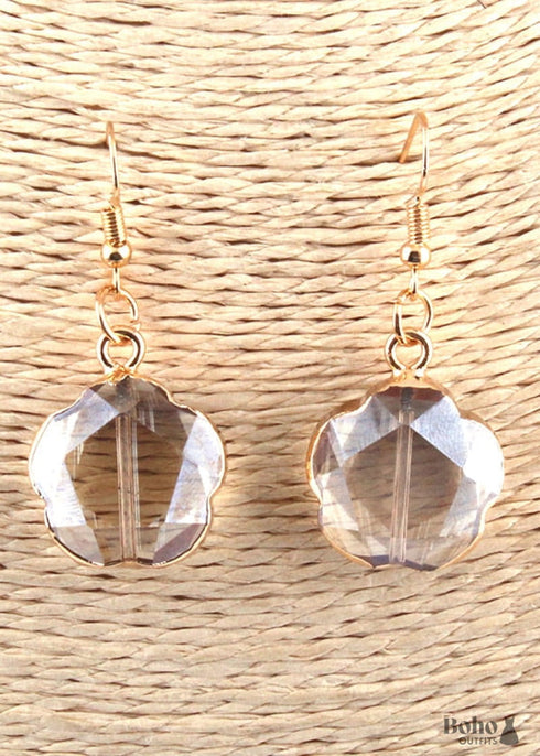 Boho Earrings, RH Dangle Earrings, Gold Crystal Plum Blossom